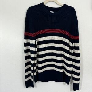 Gap Mens Pullover Crewneck Sweater Size L Heavyweight Waffle Knit Navy Blue